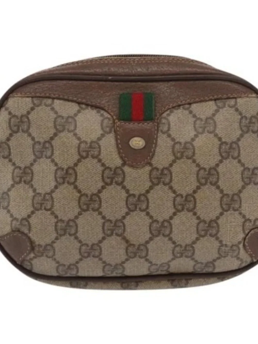 GUCCI GG Supreme Web Sherry Line Bag PVC Beige Gold 156 02 066 Auth BA10344 - Picture 2 of 15